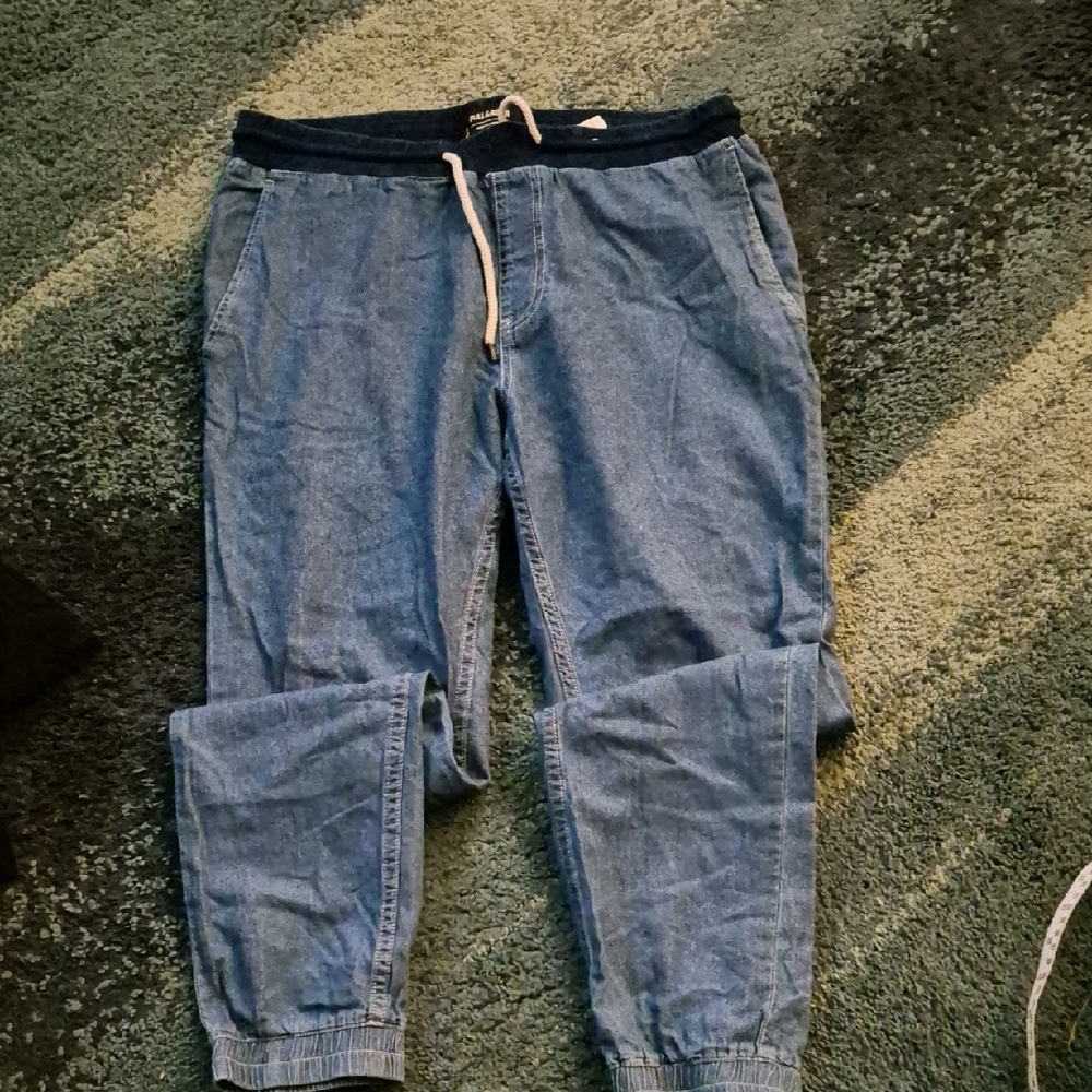 Mens Pull&Bear Lightweight Denim Blue Joggers Size 32